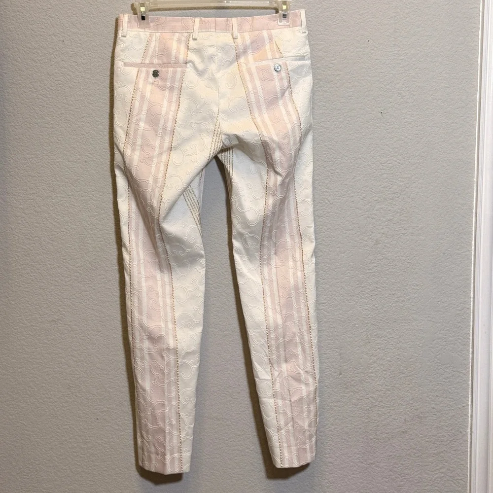 Barabas Suit Set Floral Jacquard Pink White Gold Mens 38R 32 Slim Fit BL3006-1#